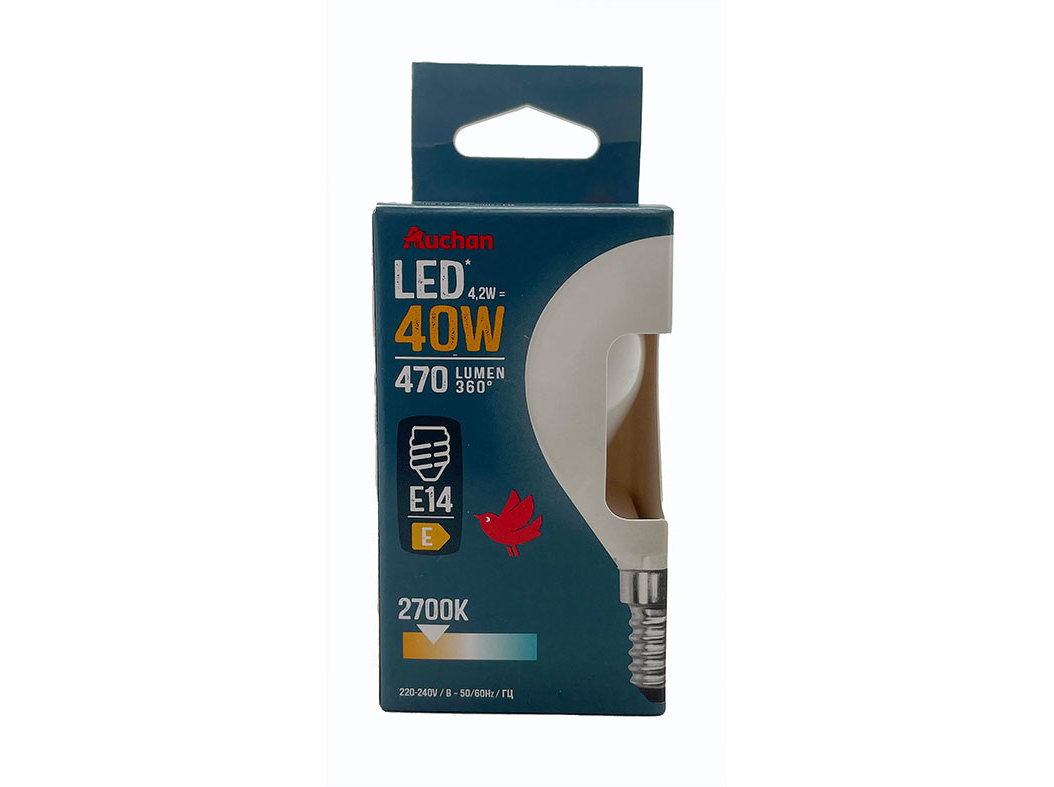 LÂMPADA LED ESFÉRICA AUCHAN E14 40W LUZ AMARELA