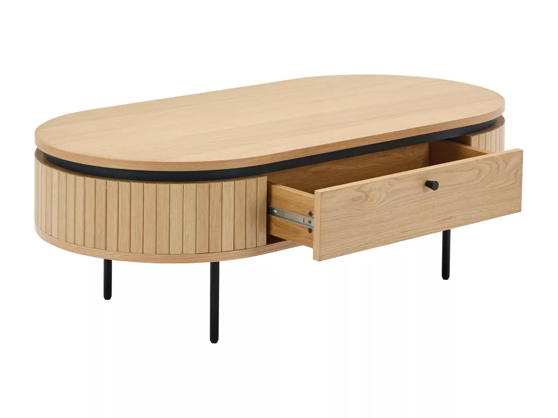 Table basse avec 2 tiroirs placage chêne et métal - Naturel clair et Noir - CARDIONA