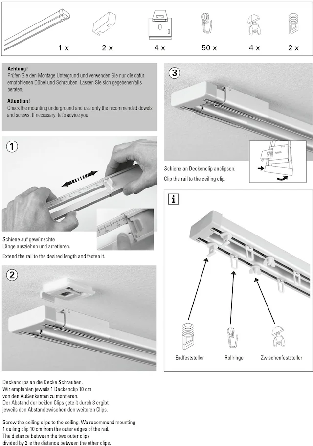 GARDINIA Vorhangschiene »Aluminium-Vorhangschienen Set  2-Lauf« 2 läufig-läufig Fixmass 2-läufig