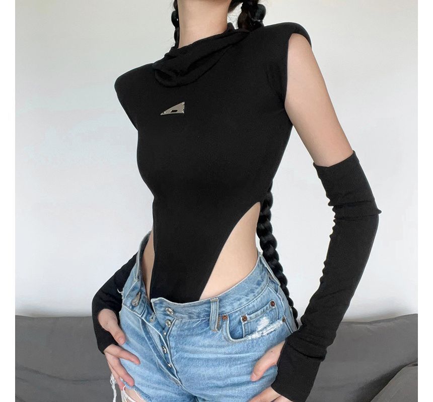 Sugarcoat - Set: Mouwloos, hooggesloten bodysuit met logo en capuchon + mouwen
