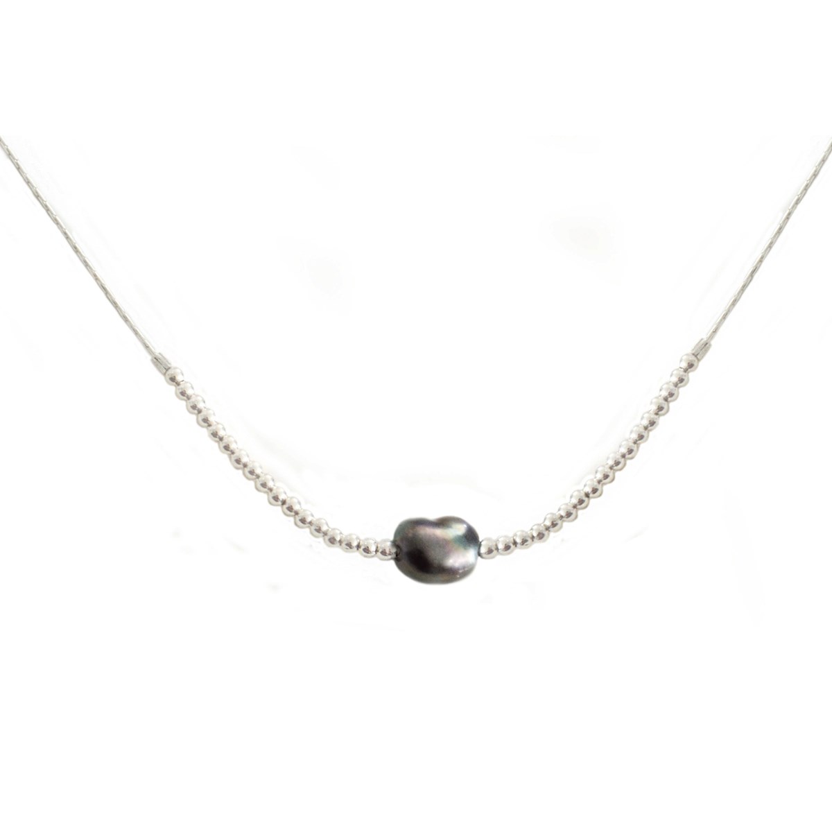 Collier perle d 'eau douce   fumé en argent 925