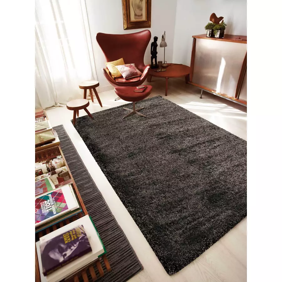 Wecon home basics Hochflorteppich Paula dunkelgrau meliert
