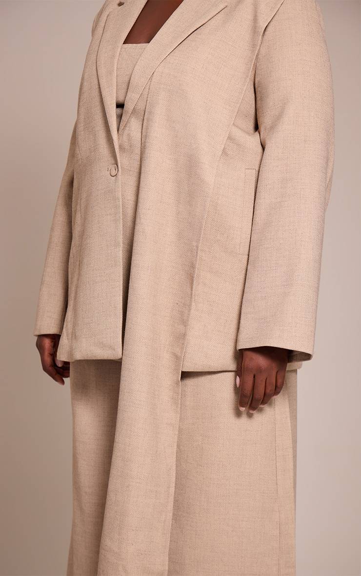 Gris Pierre Blazer Oversize Coordonné Avec Détail Foulard Drapé Tissé Plus