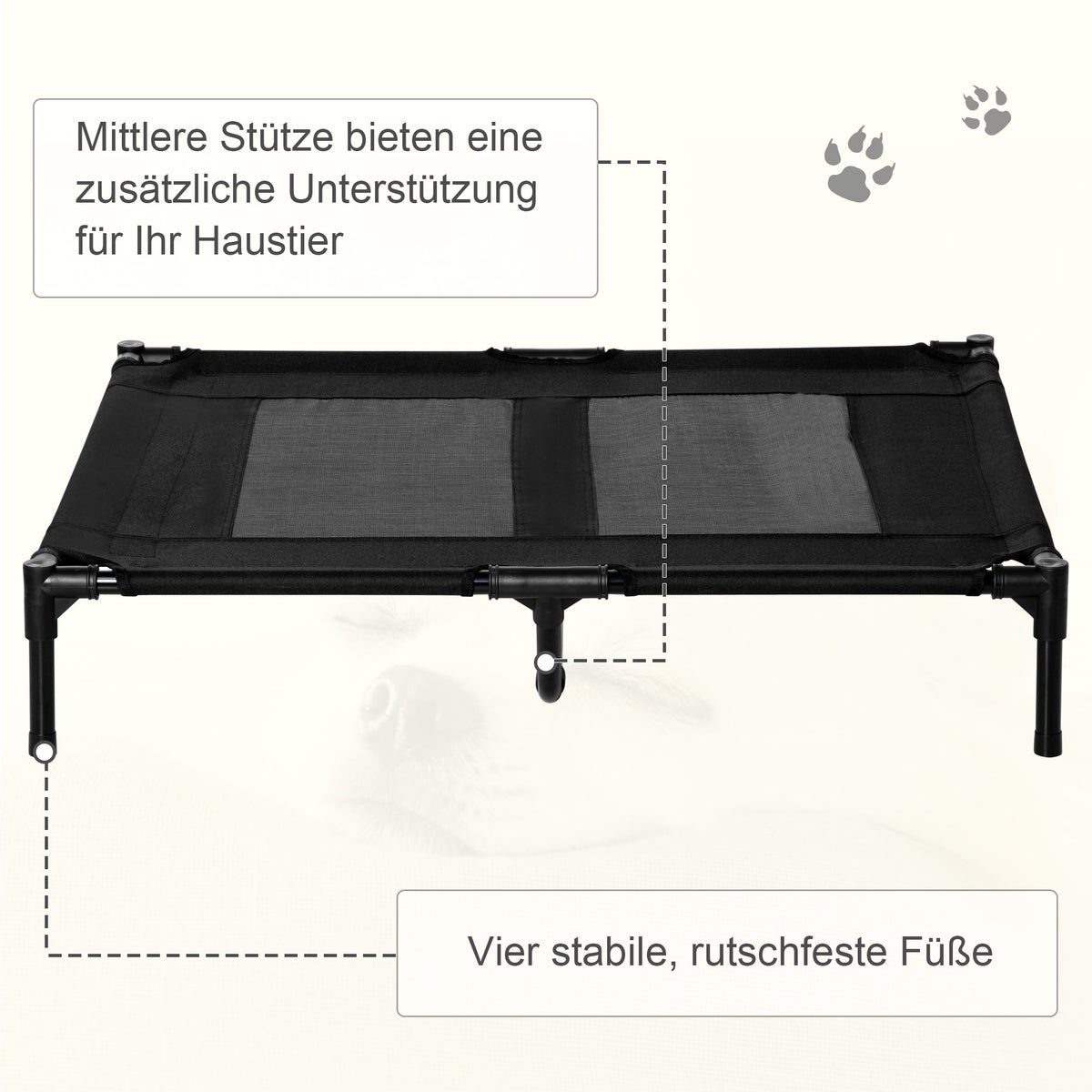 PawHut hondenbed, 92L x 76B x 18H cm, metalen buis, 600D Oxford en Texteline stof, zwart