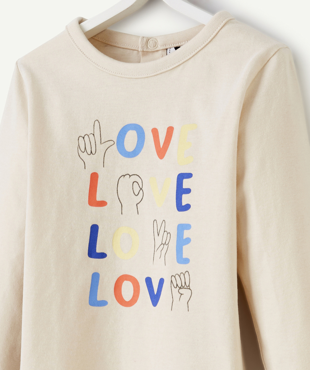 T-SHIRT MANCHES LONGUES BÉBÉ GARÇON EN COTON BIO BEIGE MOTIF LOVE