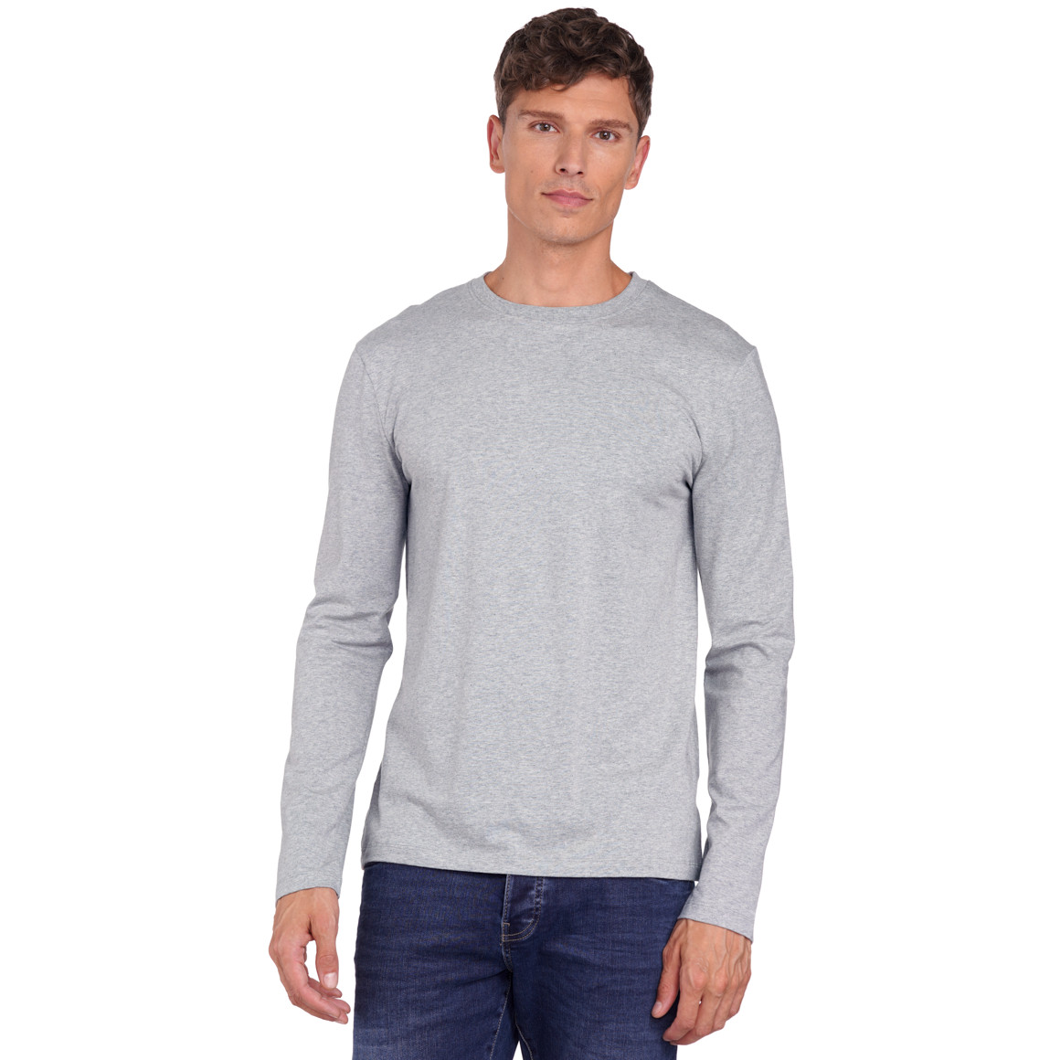 Famy 3 Herren Langarmshirts im Set hellgrau / dunkelblau