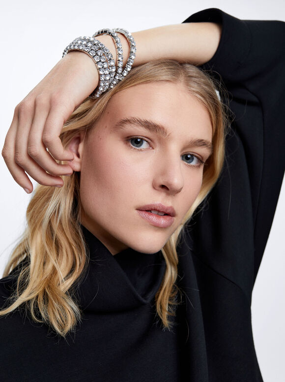 Conjunto de pulseiras prateadas com strass - Prata