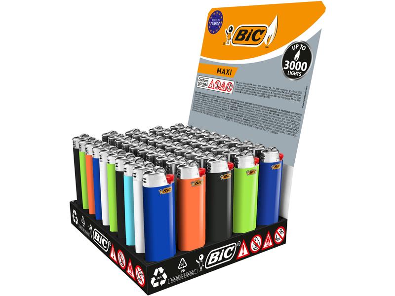 BIC Reibradfeuerzeug J26 Maxi, 50er Pack Feueranzünder in verschiedenen Farben