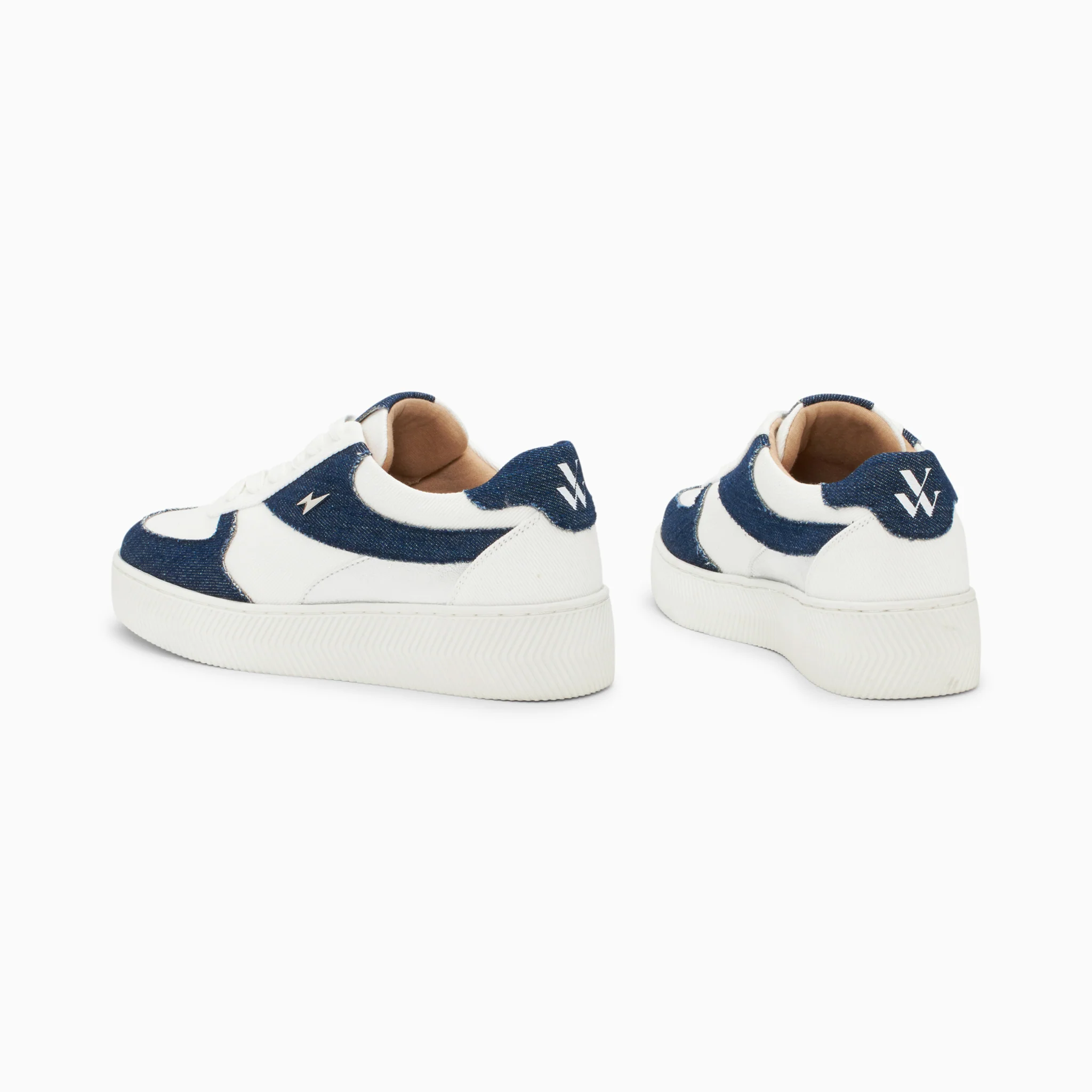 Sneakers-Baskets Théonie blanc et denim à lacets