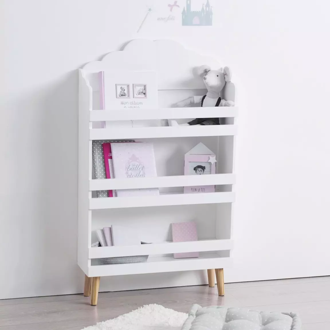 Bibliothèque enfant bois (H100 cm) Nuage Blanche