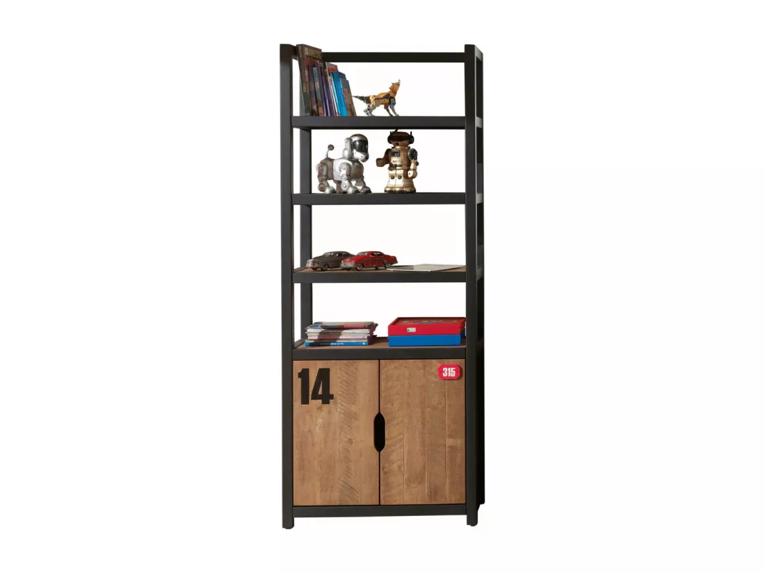 TCHAD - Chambre 90x200cm + Armoire 2 Portes + Bibliothèque