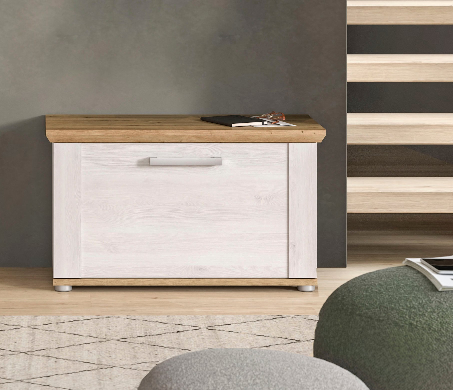 Home affaire Sitzbank »COSENZA, TOPSELLER!, Breite 80 cm, 1 Klappe, 2 Einlegeböden, 2-farbig« in Landhausoptik, Bank, Schuhbank, Garderobenbank, Dielenbank