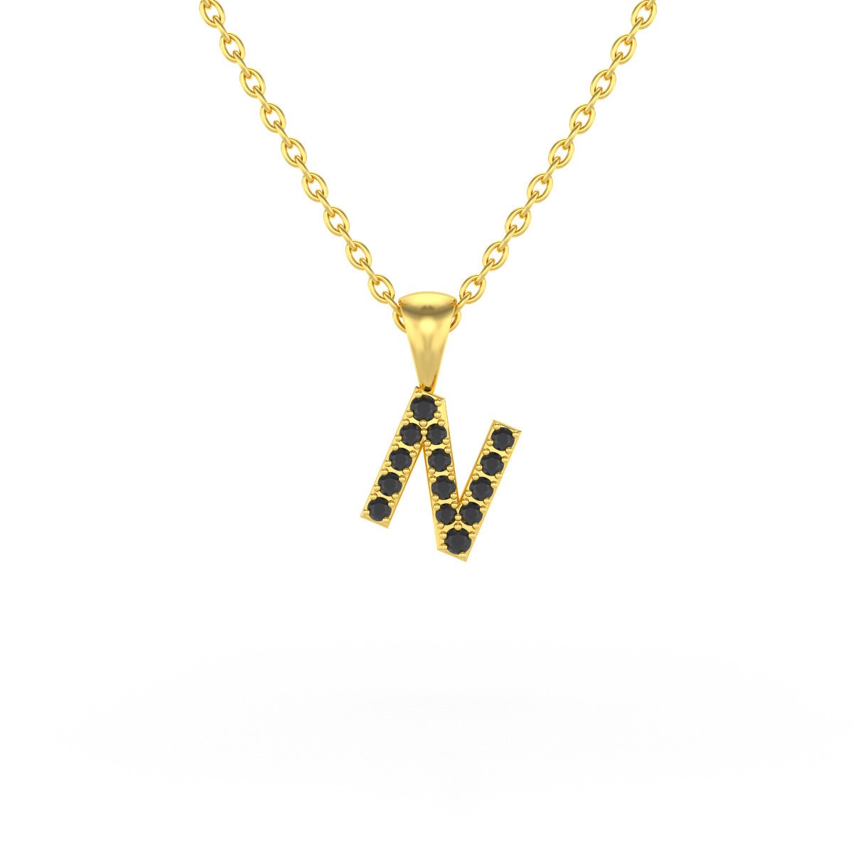 Collier Pendentif ADEN Lettre N Or 750 Jaune Diamant Noir Chaine Or 750 incluse 0.72grs