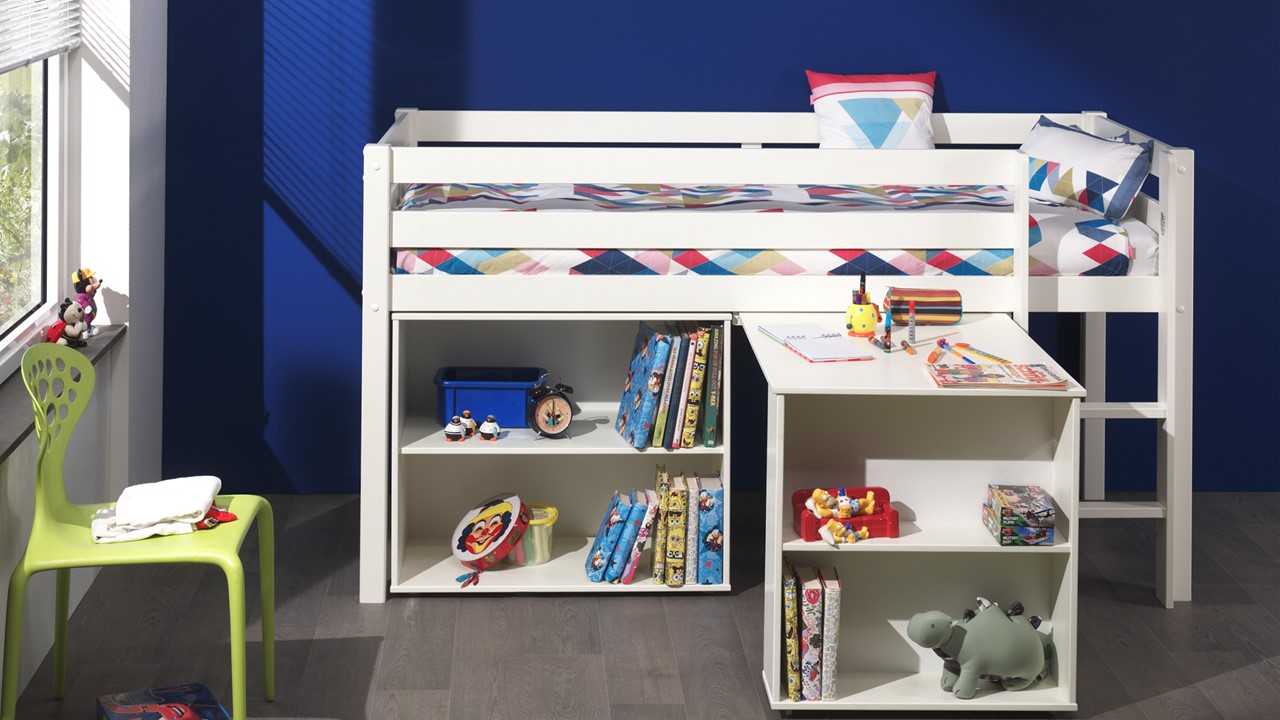 Halfhoogslaper Pino met Bureau en boekenkast wit