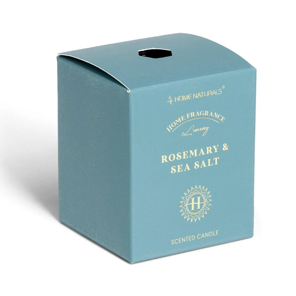 Bougie senteur romarin et sel marin dans pot en verre Ø6,4xH7,9cm bleu