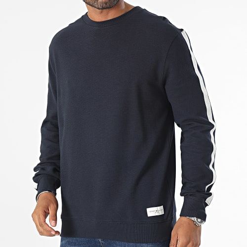 Sweat Crewneck A Bandes 3009 Bleu Marine