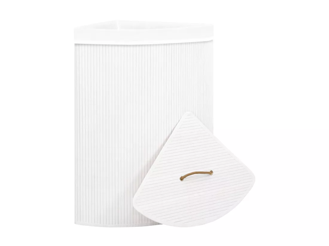 Panier à linge d'angle Bambou Blanc 60 L