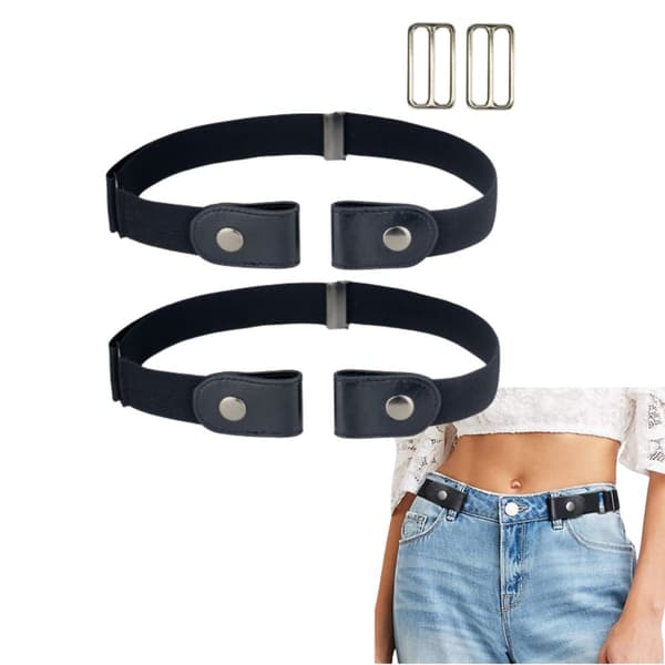 INF Elastisk belte uten spenne (en størrelse), svart Sort 2-pack