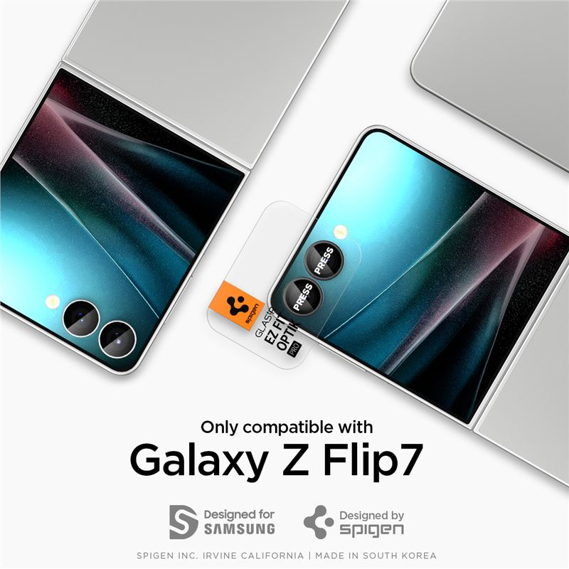(2er Set) Samsung Galaxy Z Flip7 Glas Tr EZ Fit Optik Pro Kamera Objektiv Protector Panzer Glas Case Friendly mit Rahmen (AGL09587)