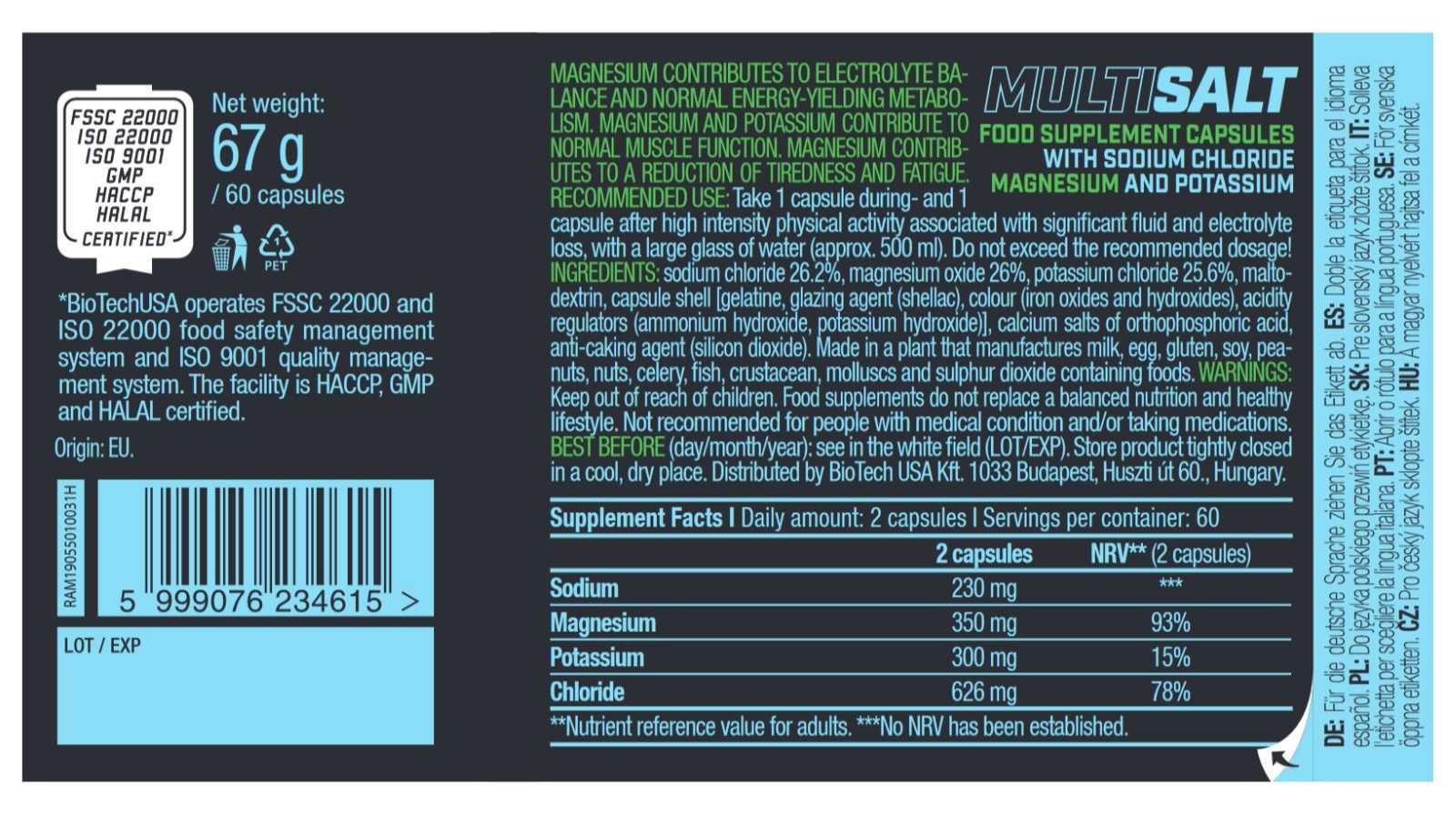 Biotech USA MultiSalt 60 cápsulas