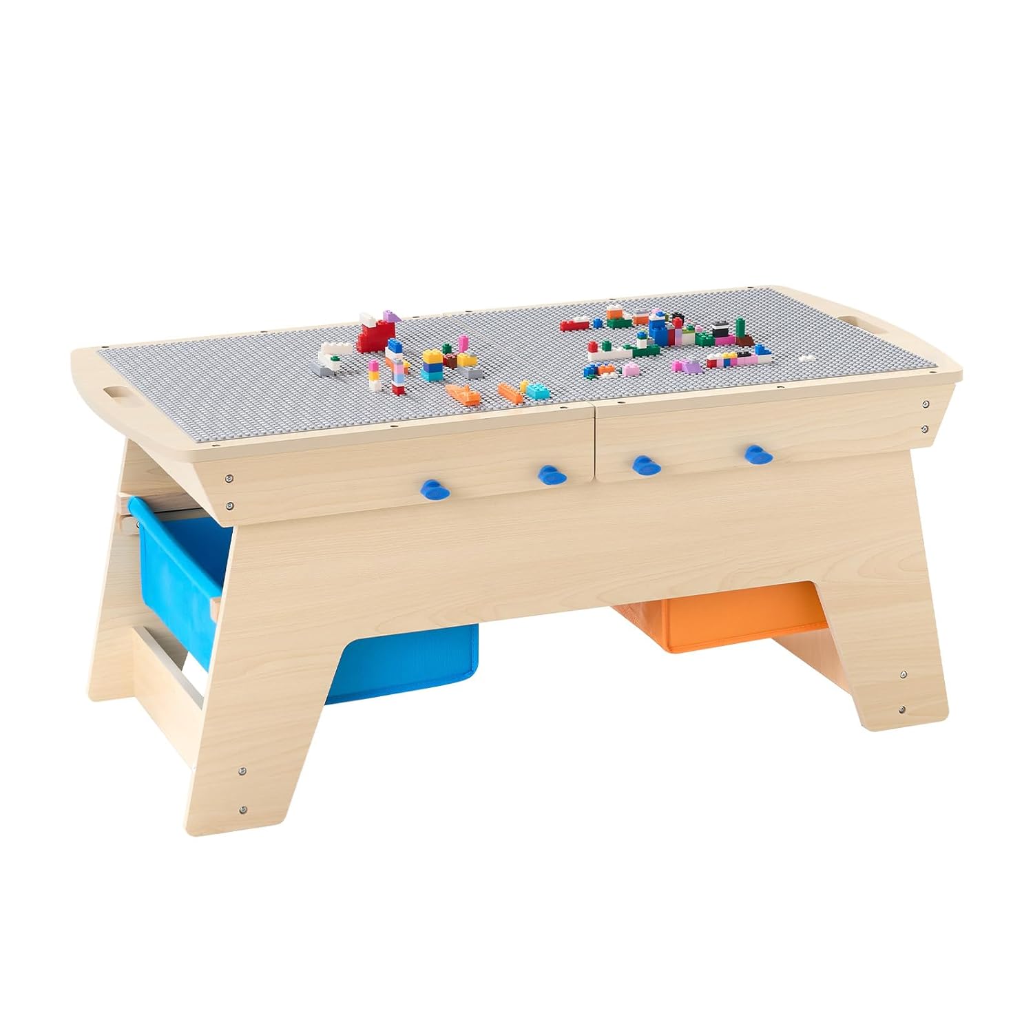 VEVOR Kindertisch 905 x 497 x 393 mm, Aktivitätstisch aus Holz, Mehrzweck-Spieltisch mit 200 Bausteinen und 3 Aufbewahrungsbehältern, Bausteintisch, Geschenk für Kinder ab 3 Jahren, Holzfarbe