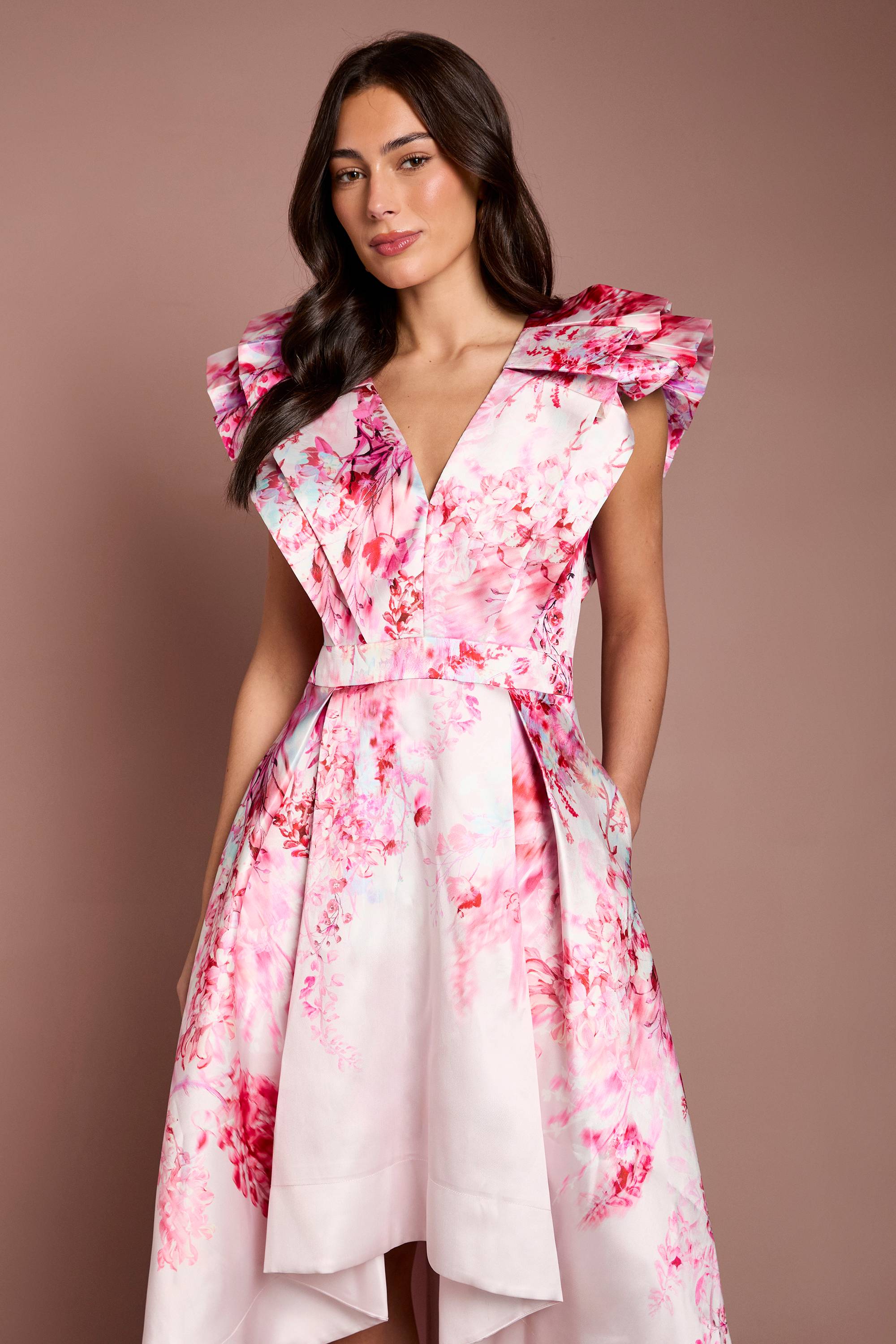 Coast Robe Midi Imprimée À Col V Et Manches À Volants