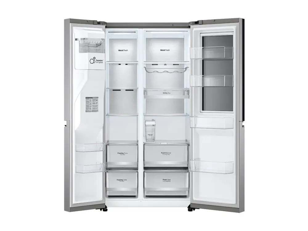 LG GSXV91PZAE - Køleskab/fryser - side-by-side med vanddispenser, isdispenser - Wi-Fi - bredde: 91.3 cm - dybde: 73.5 cm - højde: 179 cm - 635 liter - Klasse E - skinnende stål