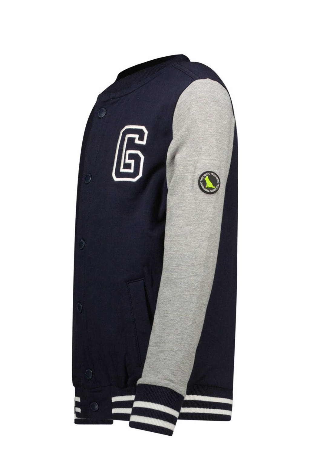 TYGO & vito baseball vest Vic met backprint donkerblauw/grijs melange
