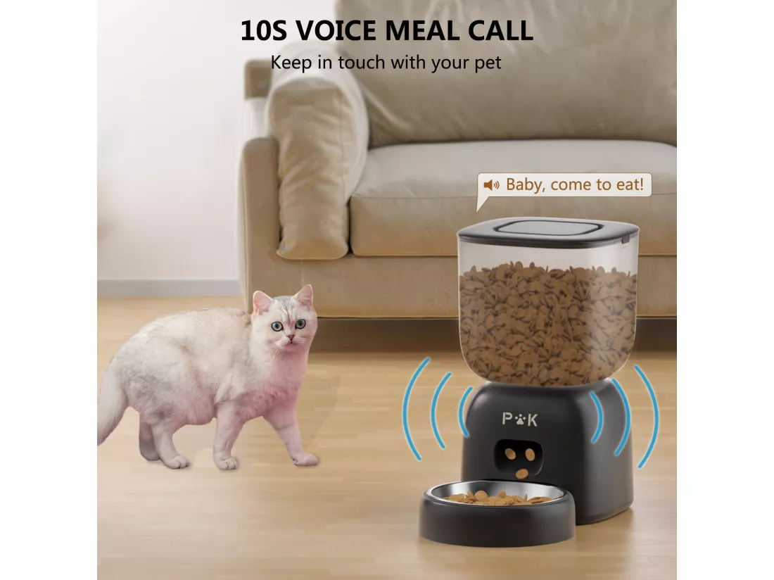 3L Distributeur Croquettes Chat Automatique Noir Mangeoire Automatique pour Chat, Peut Nourrir 4 Repas par Jour