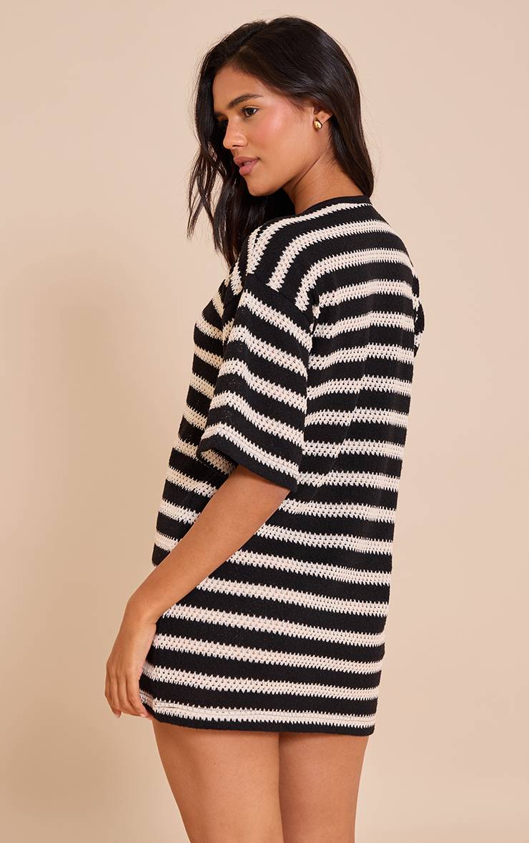 Noir Robe Droite Ample À Rayures Monochromes Texturées