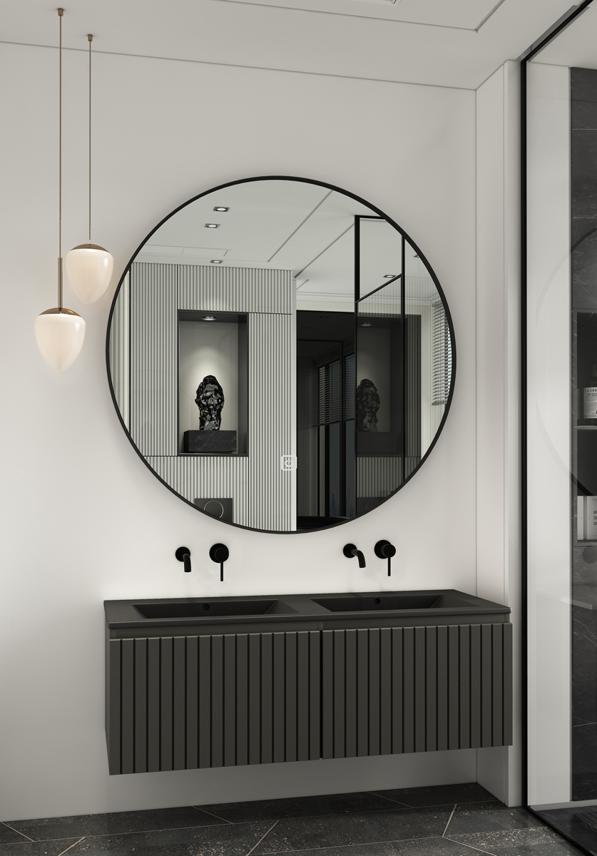Fontana Lento zwart badkamermeubel ribbelfront zwarte wastafel 120cm geen kraangaten
