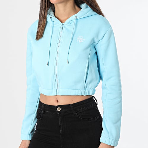 Sweat Zippé Capuche Crop Femme F243312 Bleu Clair
