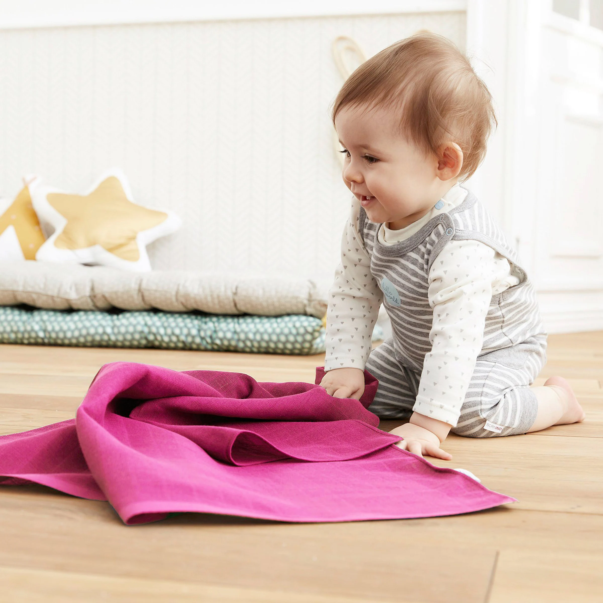 Bornino - Lieblinge 4er-Pack Mullwindeln 80x80 cm weiß/rosa/pink