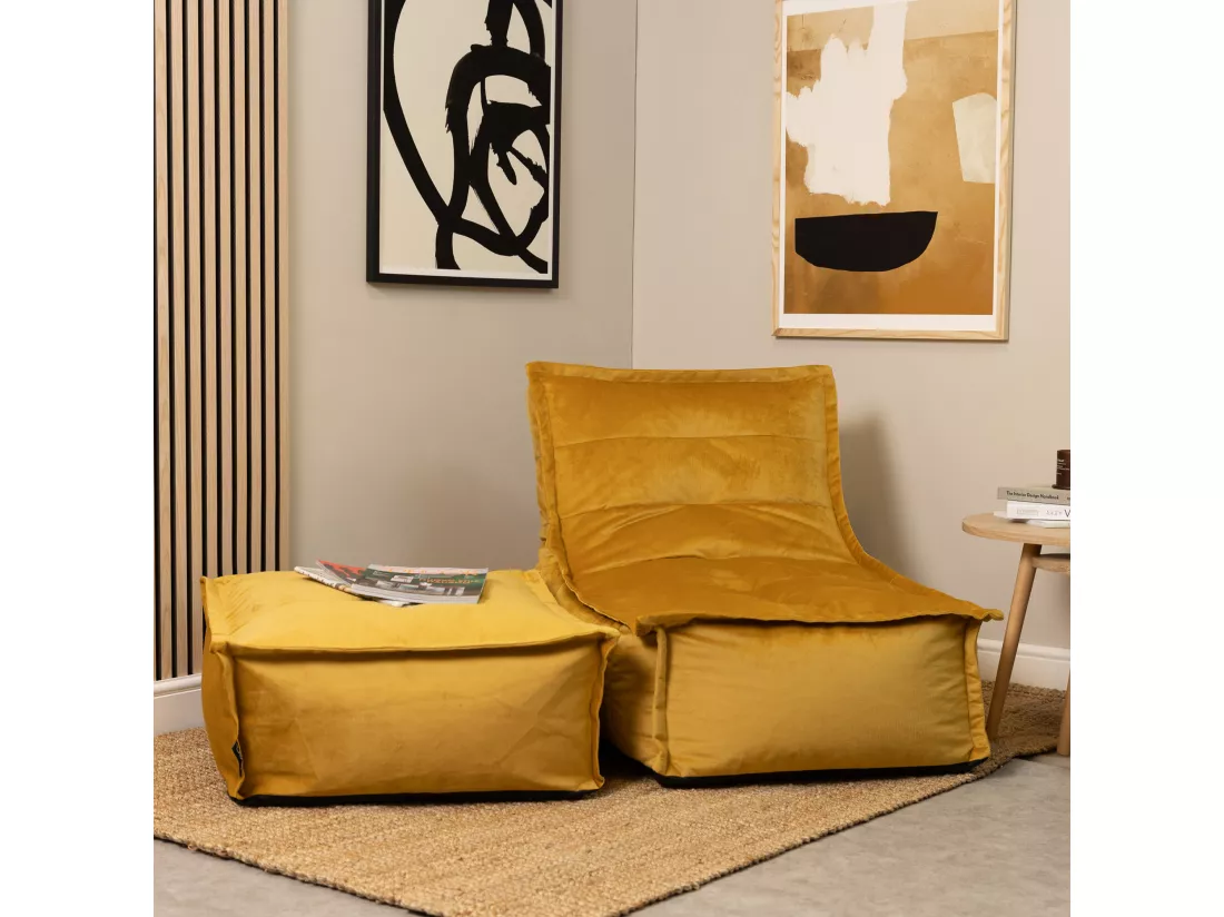 Pouf velours avec large repose-pieds jaune ocre - DOLCE