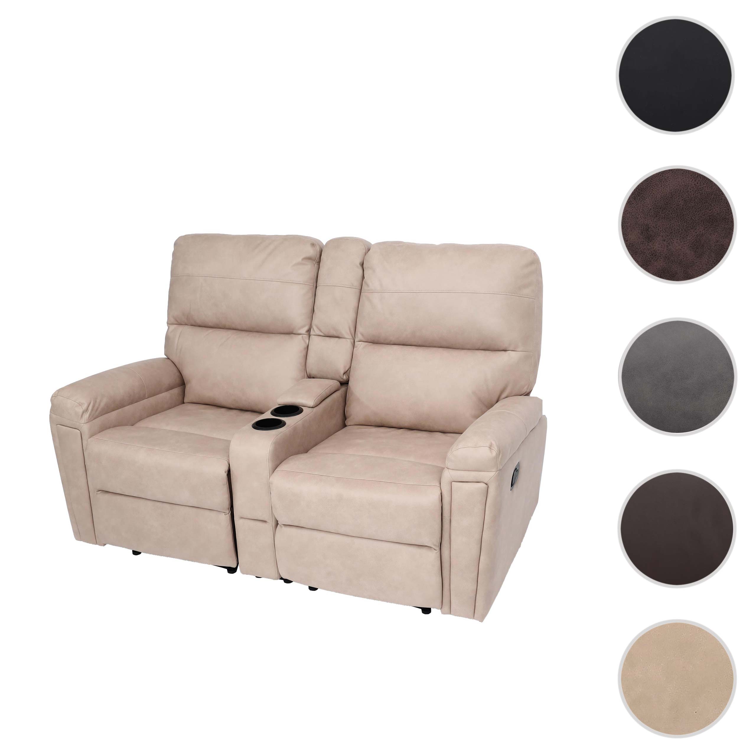 2er Kinosessel MCW-K17, Relaxsessel Fernsehsessel Sofa, Nosagfederung Getränkehalter Fach ~ Stoff/Textil beige