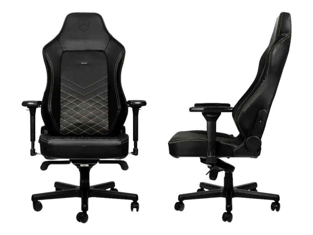 Noblechairs Hero - Stol - ergonomisk - armstøtter - T-formet - vippe - drejeled - aluminium, polyurethan, stål, memory foam, polyuretan vegan falsk læder - sort, guld