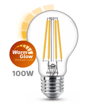 Philips LED peer E27 100W filament helder warmglow dimbaar