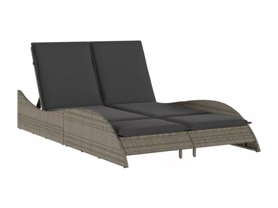 Chaise longue avec coussins gris 114x205x73 cm résine tressée