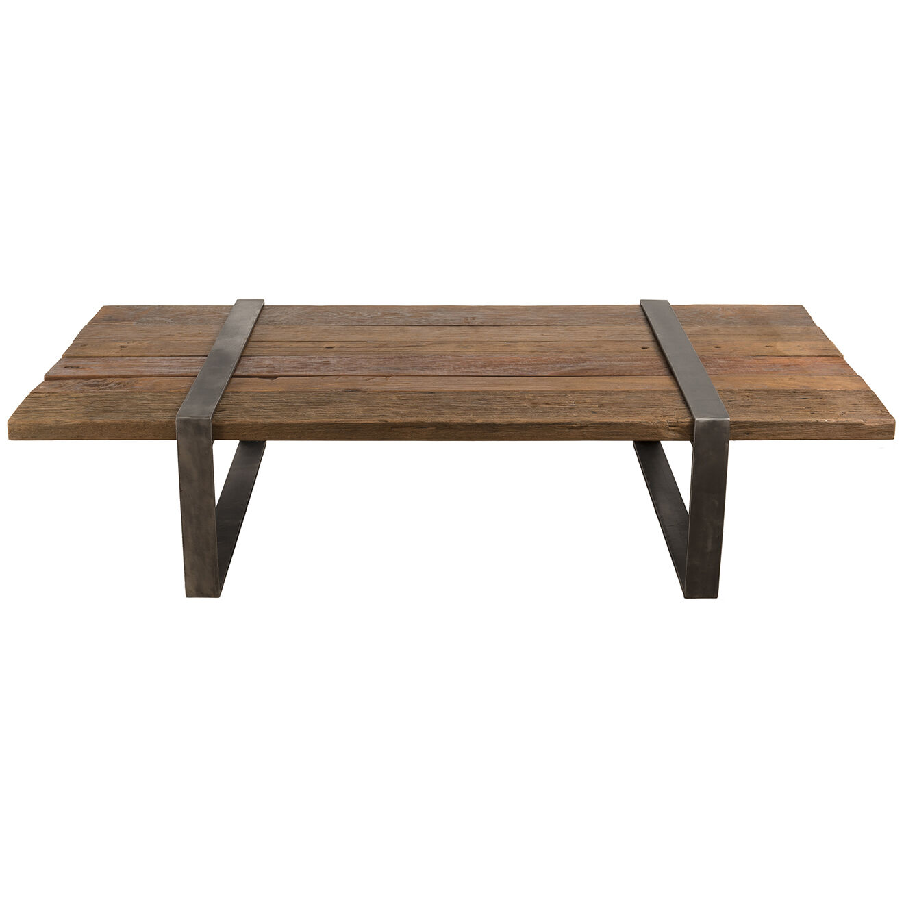 Macabane Table basse en bois massif cerclée métal Mathis naturelle - 161x90x35 cm
