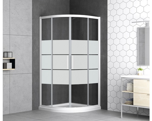 form&style MOOREA R550 ronde douche 90 x 90 cm, decor horizontale strepen, profielkleur wit