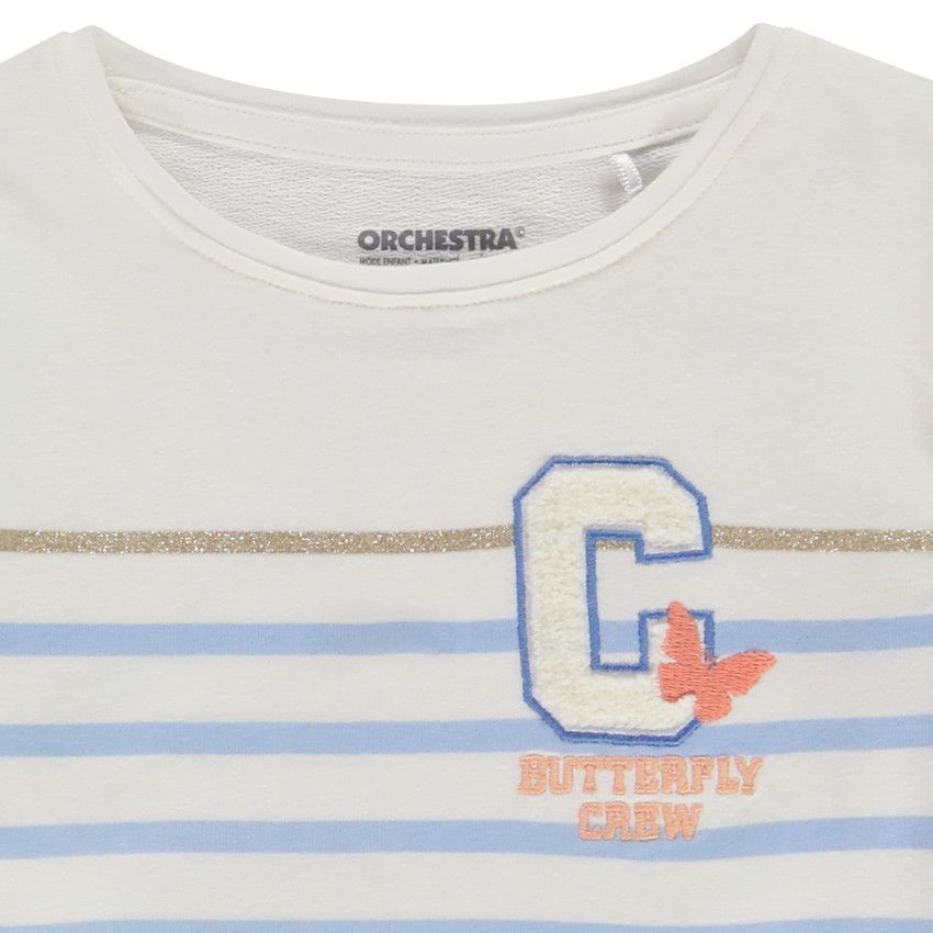T-shirt manches longues rayé patch bouclettes pour fille - Ecru