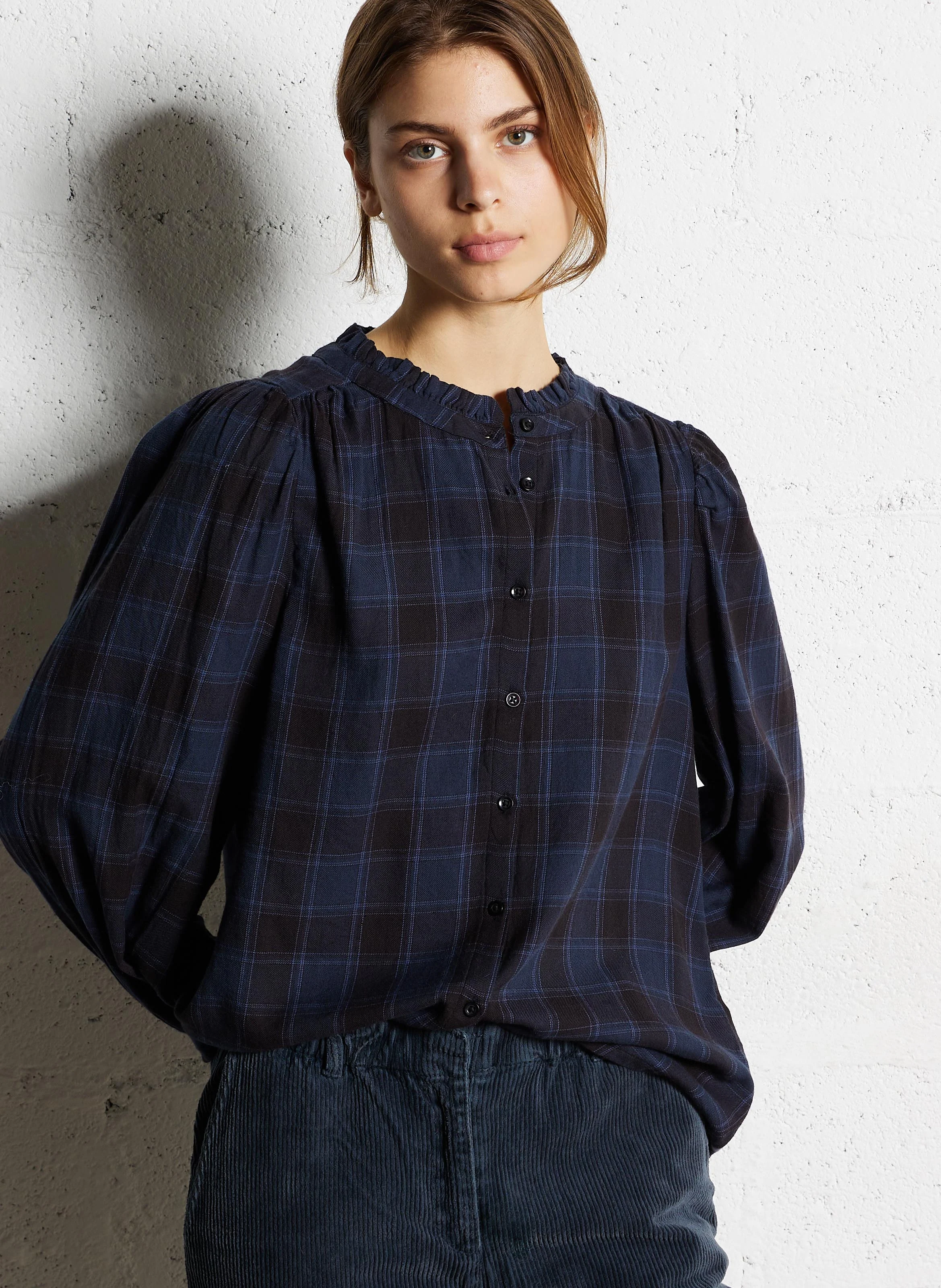 BEVERLY - Chemise à carreaux en coton | Bleu