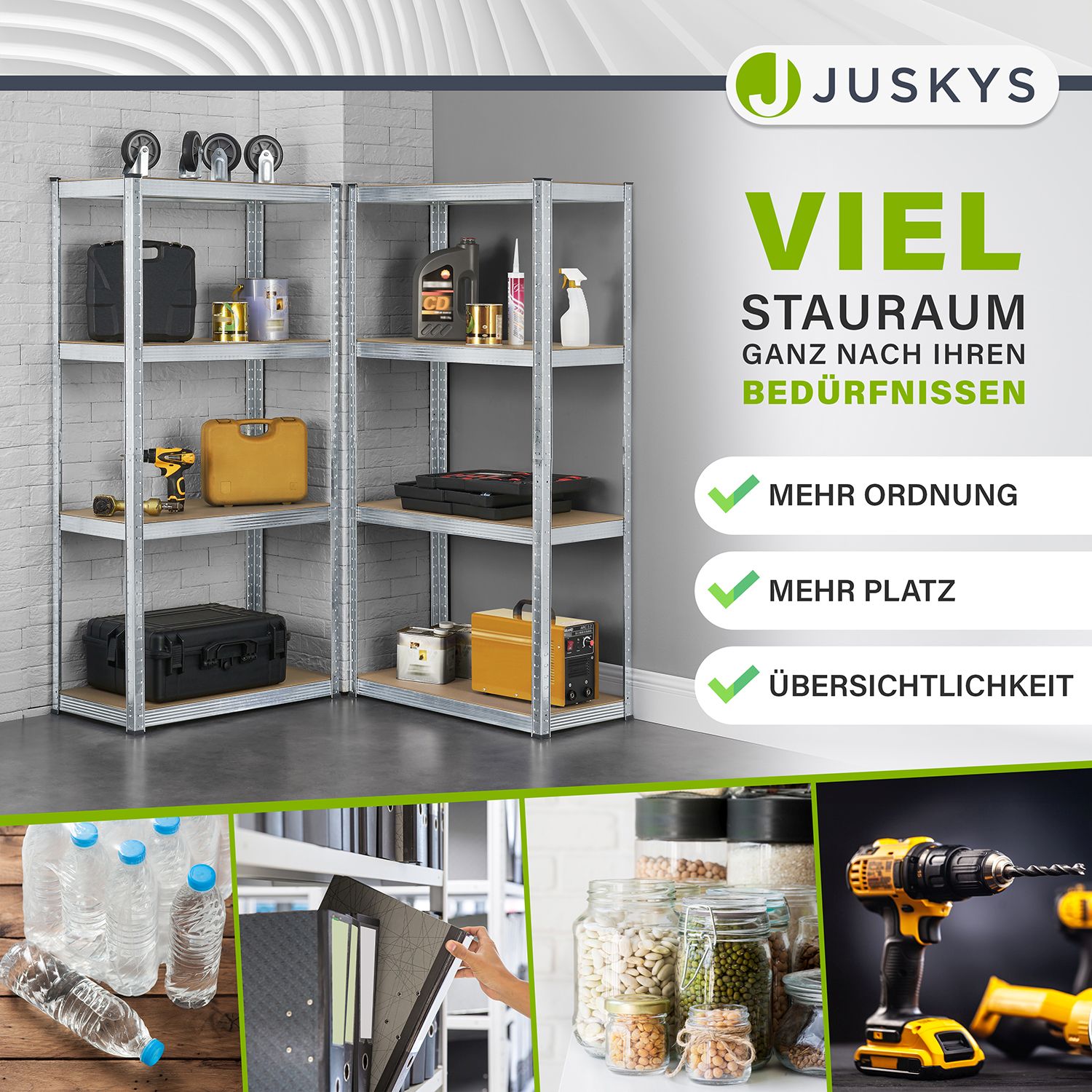 Juskys Lagerregal Easy 2er Set – Metall Schwerlastregal 160x80x40 cm, 8 Böden, 640 kg, verzinkt