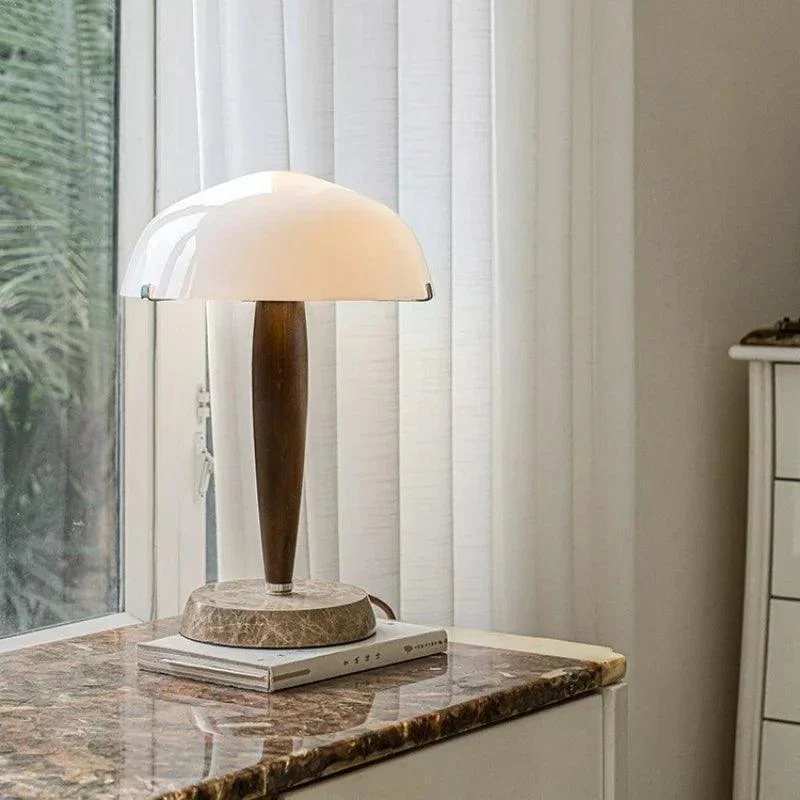 Modern Walnut Wood Marble Base Table Lamp | Nordic LED Living Bedroom Decor Lighting Desk Light