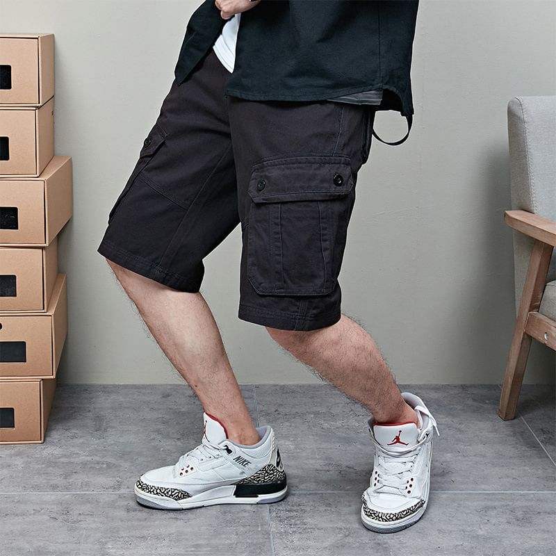 Lefitt - Mid Rise Plain Cargo Shorts