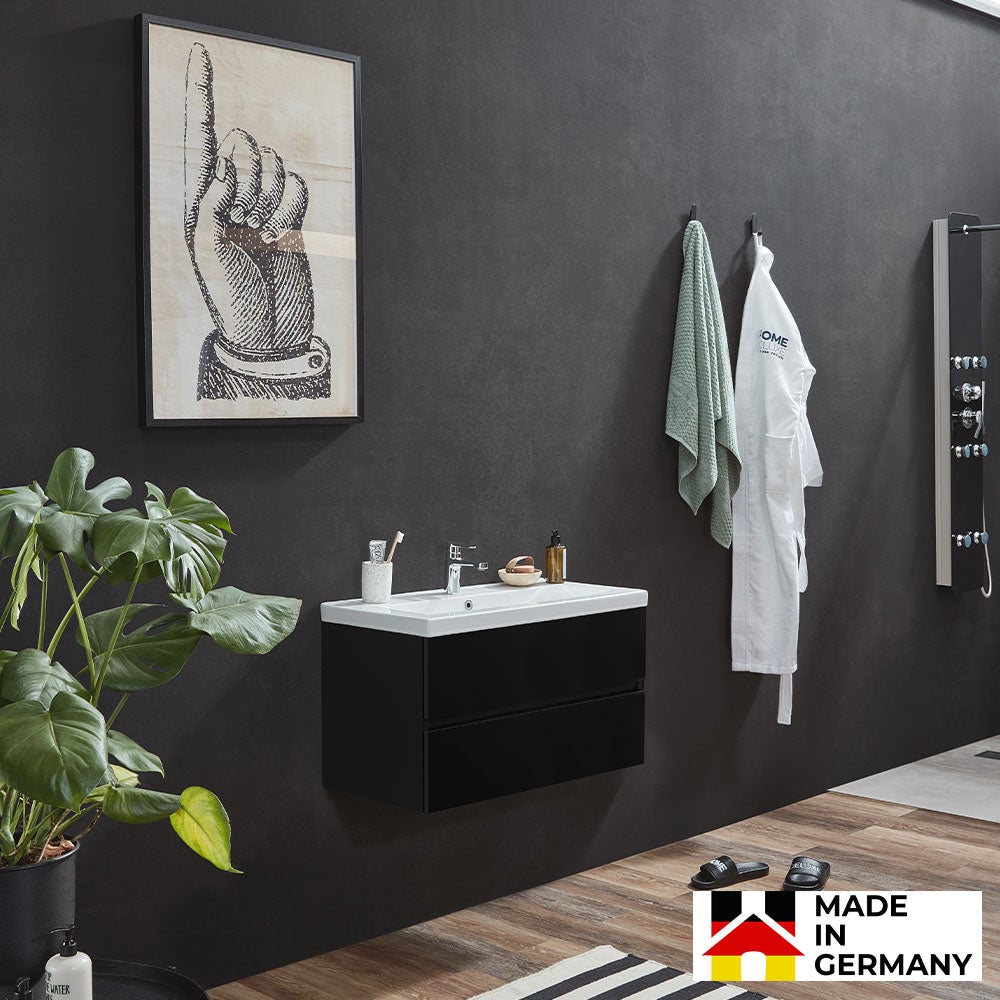 Home Deluxe - Badkamermeubel - Set - WANGEROOGE BIG Deluxe – Maat: S, Kleur: Zwart, Breedte wastafel: ca. 80 cm | Badkamermeubel Meubel Wastafel