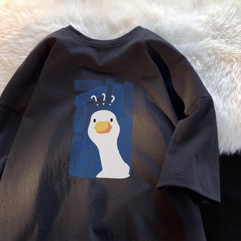 JUN.LEE - T-shirt met ronde hals en ganzenprint, elleboogmouwen
