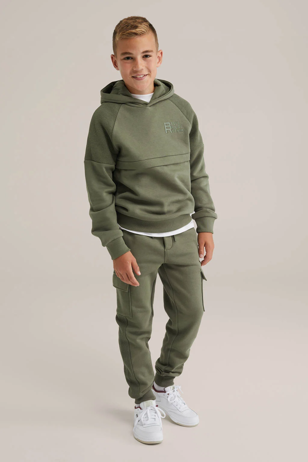 WE Fashion Blue Ridge slim casual broek olijfgroen