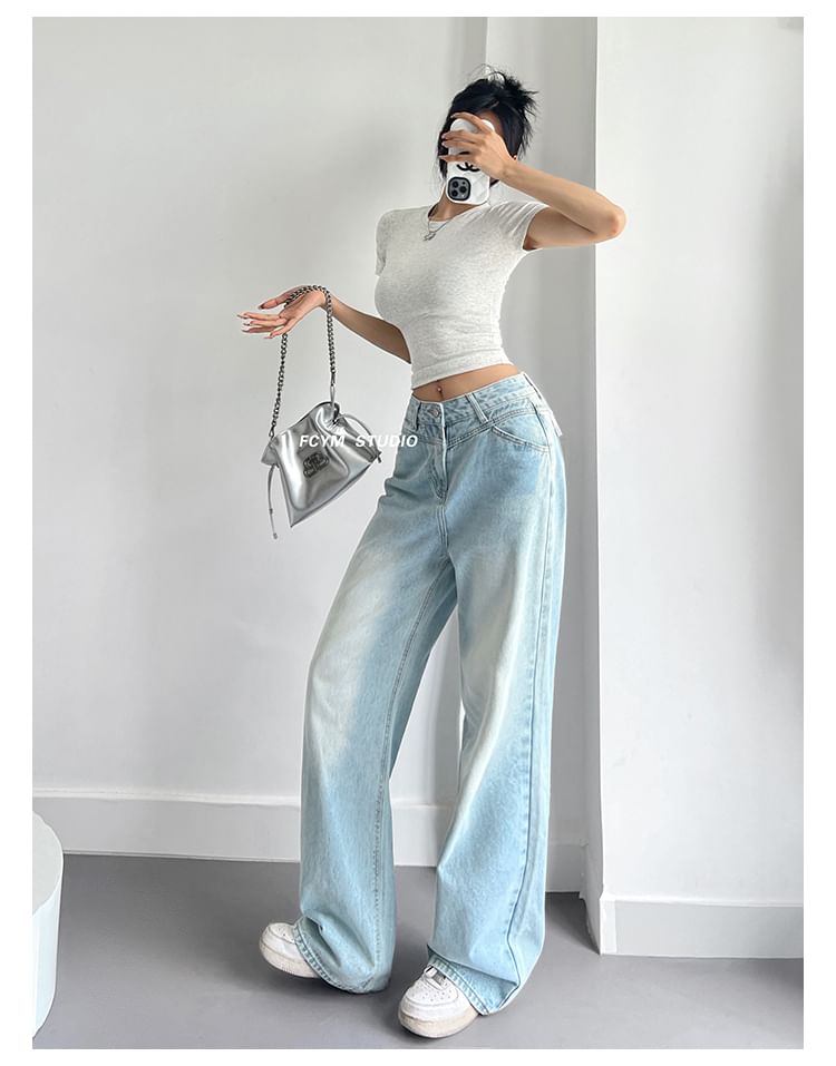 Girls Supply - Gewassen hoge taille rechte losse jeans