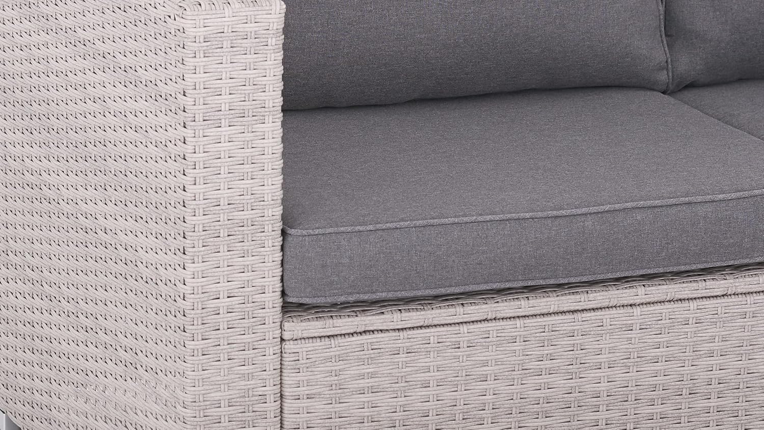Polyrattan Lounge Sitzgruppe Gartenmöbel-Set Poly Rattan Garnitur 3 Sitzplätze, Modell Bali, Rattan: Hell-Grau/Bezüge: Grau